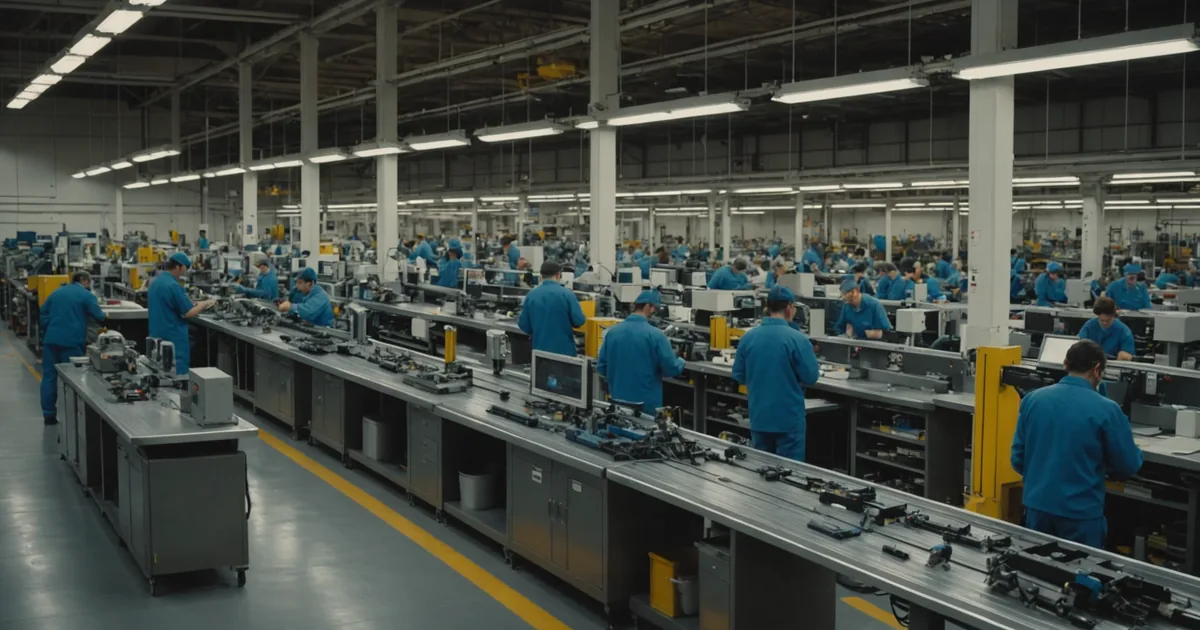 Manual assembly station at an automotive parts plant floor