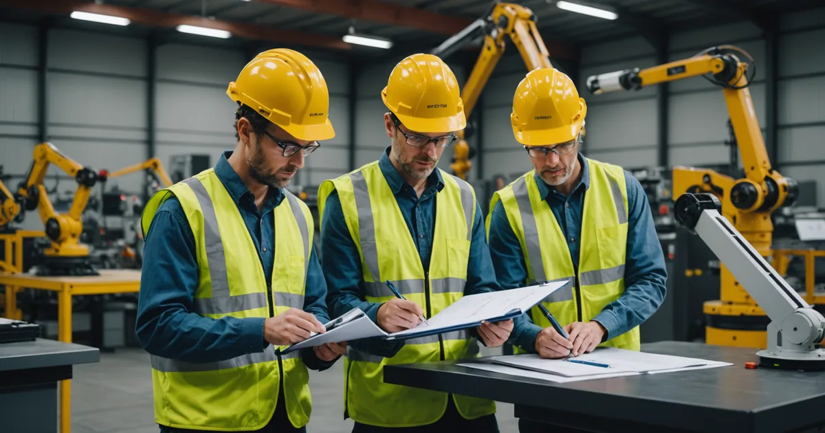 Robot arm commissioning scene with plant manager at a workstation without external integrator
