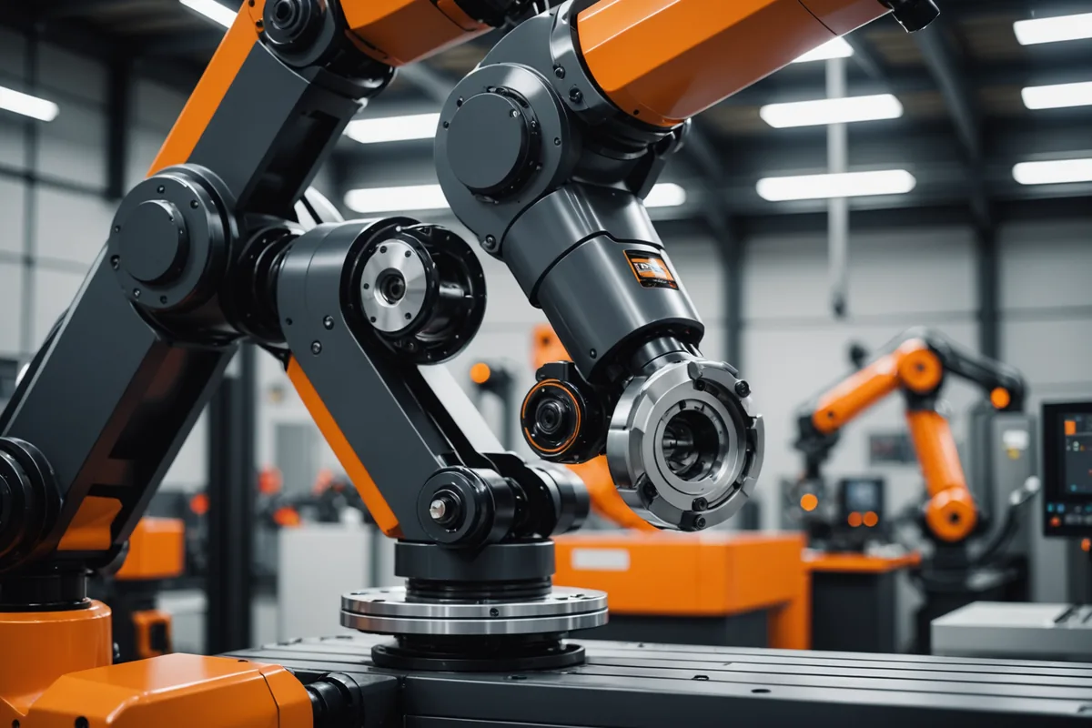 Close-up of a Walden robot arm showing joint detail, end-effector, and depth camera module